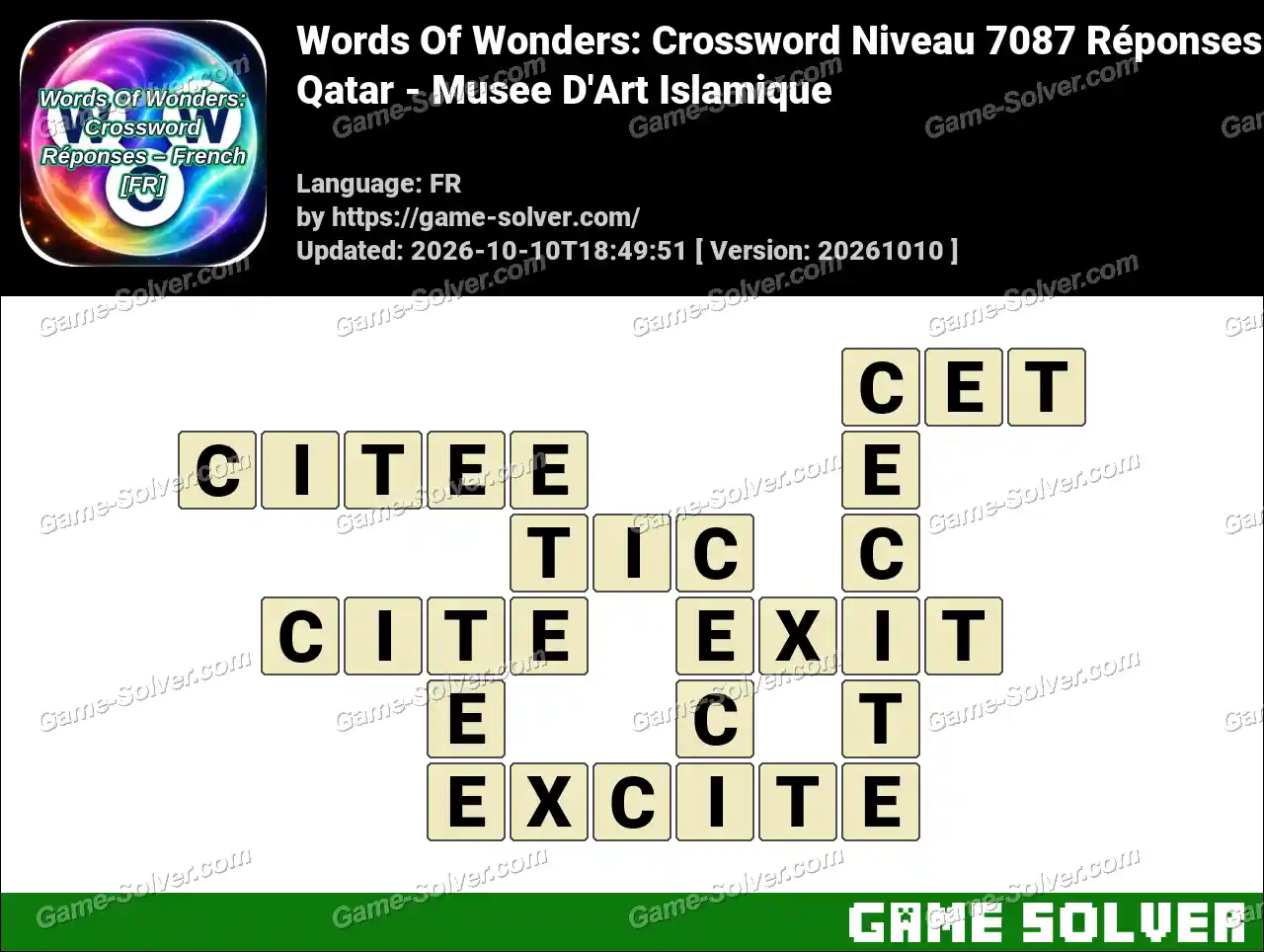 Words Of Wonders: Crossword Niveau 7087 Réponses – Qatar – Musee D’Art Islamique